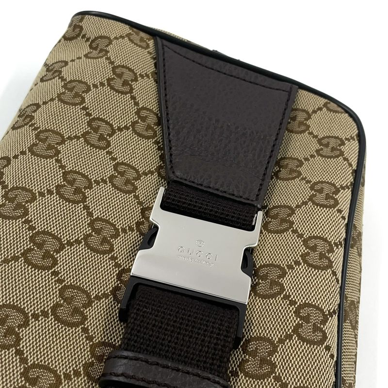 Gucci GG Canvas Leather X Canvas X Calf Brown X Beige Body Bag Silver 449174