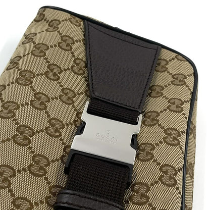 Gucci GG Canvas Leather X Canvas X Calf Brown X Beige Body Bag Silver 449174