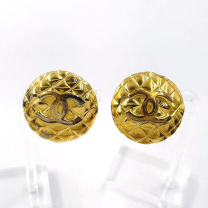 Chanel Coco Mark Matelasse GP Gold Earrings