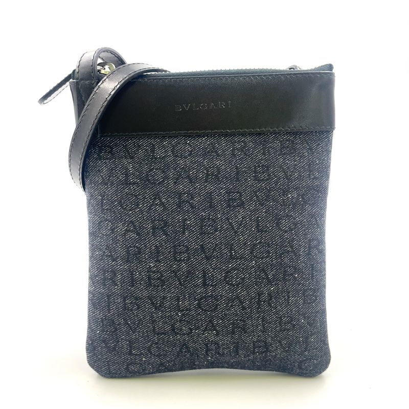 Bvlgari Logomania Leather And Canvas Black Shoulder Bag