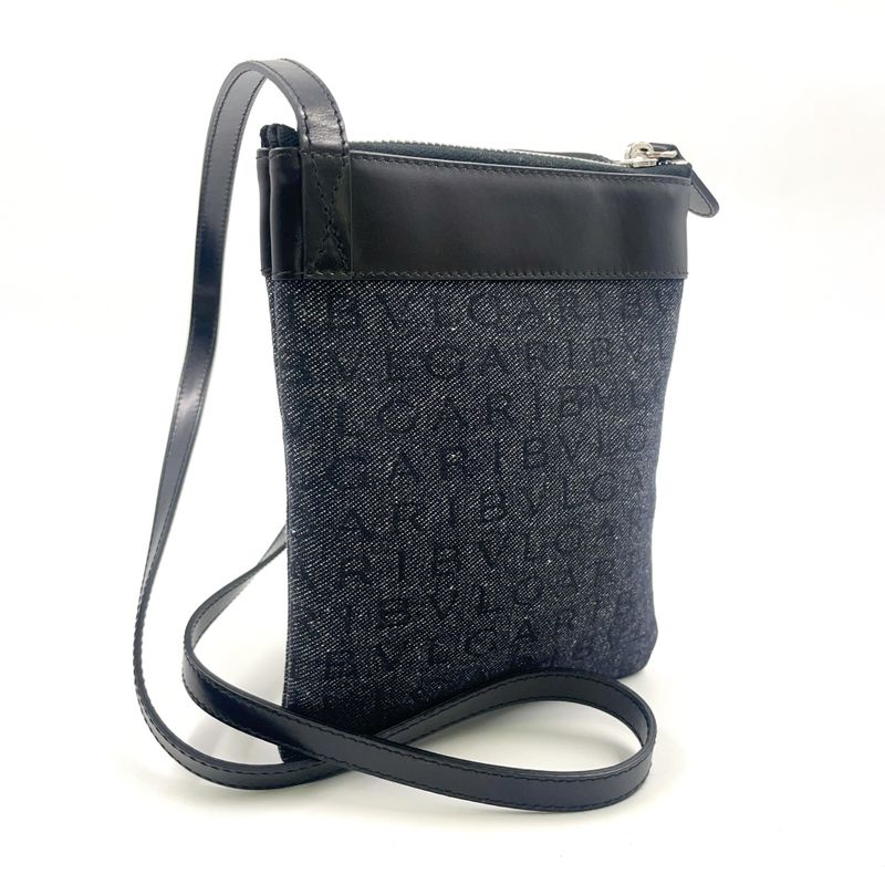 Bvlgari Logomania Leather And Canvas Black Shoulder Bag