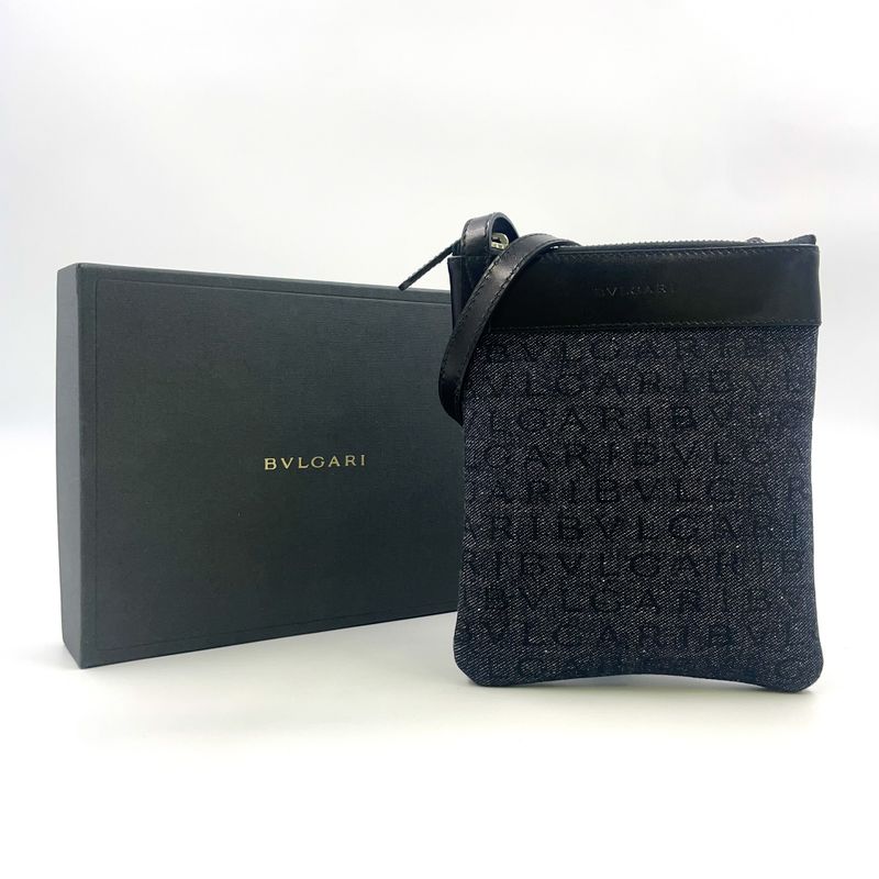 Bvlgari Logomania Leather And Canvas Black Shoulder Bag