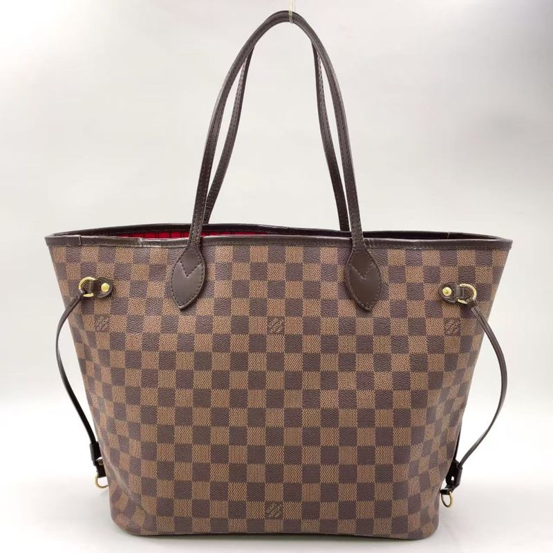 Louis Vuitton Neverfull MM Damier Ebene Damier Ebene Leather × PVC Brown × Red