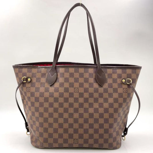 Louis Vuitton Neverfull MM Damier Ebene Damier Ebene Leather × PVC Brown × Red