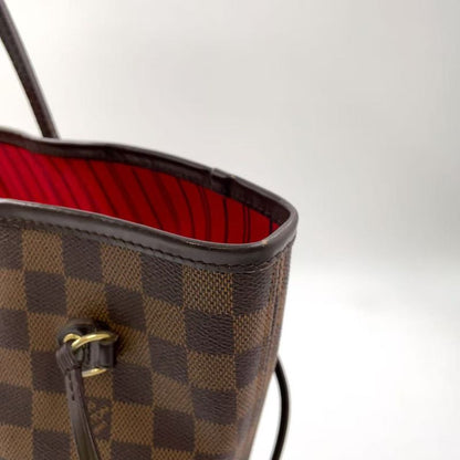 Louis Vuitton Neverfull MM Damier Ebene Damier Ebene Leather × PVC Brown × Red