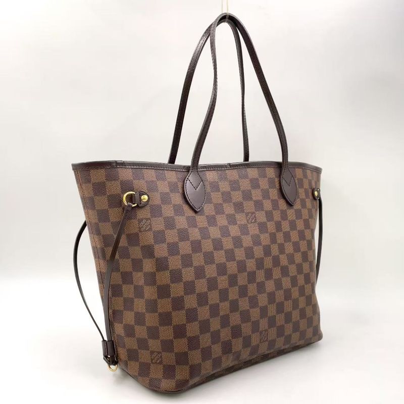 Louis Vuitton Neverfull MM Damier Ebene Damier Ebene Leather × PVC Brown × Red