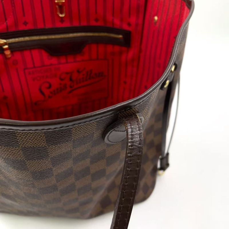 Louis Vuitton Neverfull MM Damier Ebene Damier Ebene Leather × PVC Brown × Red