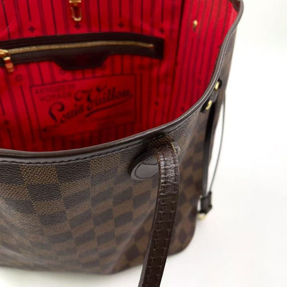 Louis Vuitton Neverfull MM Damier Ebene Damier Ebene Leather × PVC Brown × Red