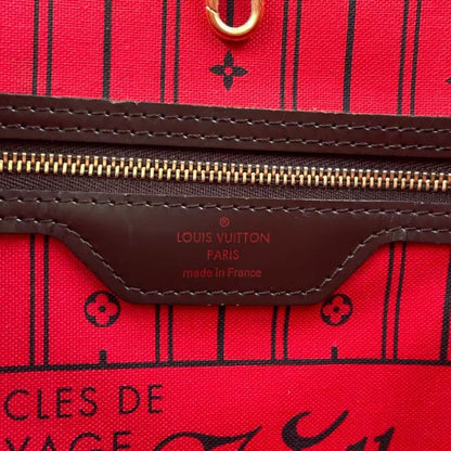 Louis Vuitton Neverfull MM Damier Ebene Damier Ebene Leather × PVC Brown × Red