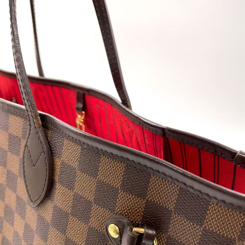 Louis Vuitton Neverfull MM Damier Ebene Damier Ebene Leather × PVC Brown × Red