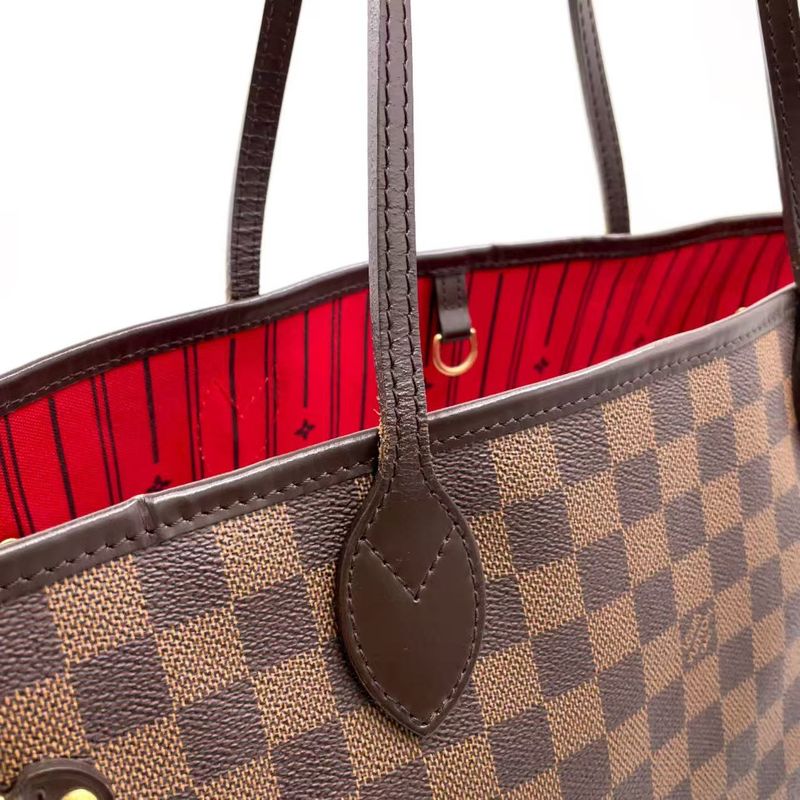 Louis Vuitton Neverfull MM Damier Ebene Damier Ebene Leather × PVC Brown × Red