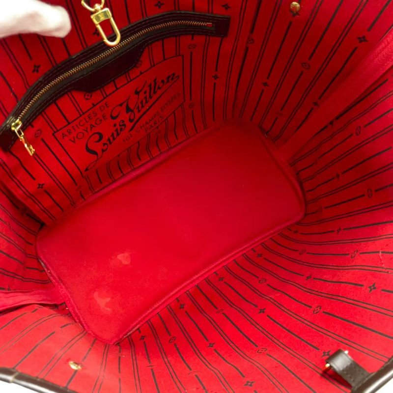 Louis Vuitton Neverfull MM Damier Ebene Damier Ebene Leather × PVC Brown × Red