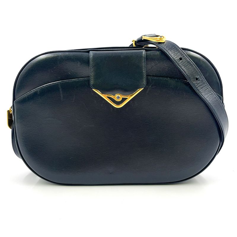 Cartier Sapphire Line Leather Black Shoulder Bag Gold