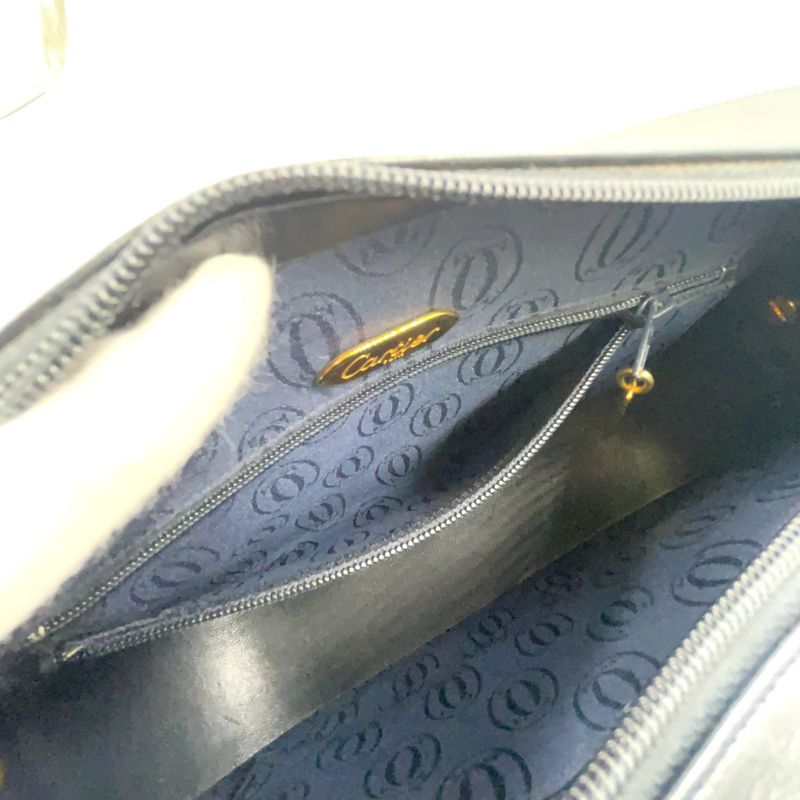 Cartier Sapphire Line Leather Black Shoulder Bag Gold