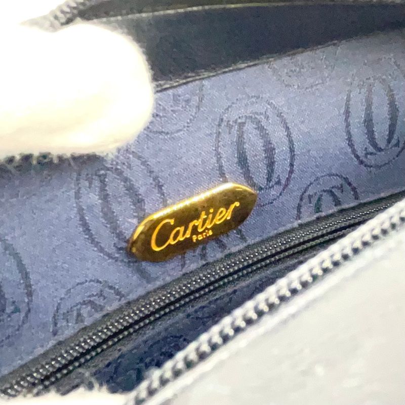 Cartier Sapphire Line Leather Black Shoulder Bag Gold