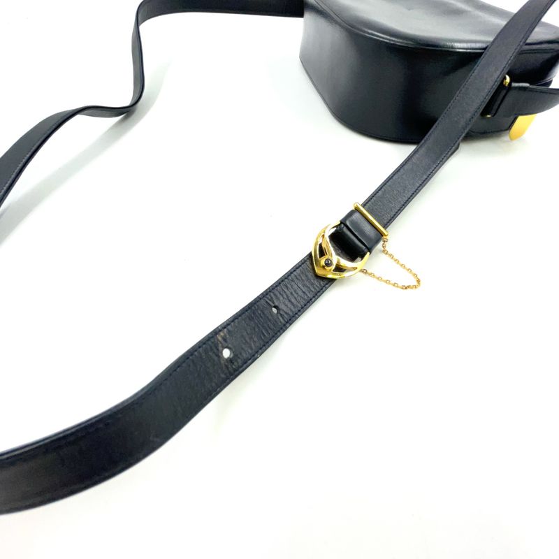Cartier Sapphire Line Leather Black Shoulder Bag Gold