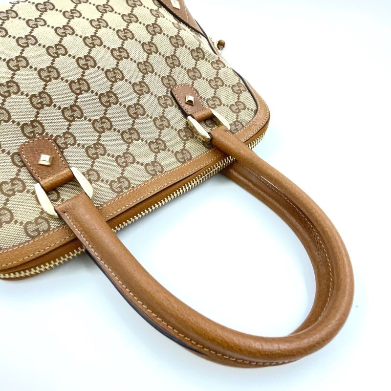 Gucci GG Canvas Studded Leather X Canvas Brown Handbag Gold 131023