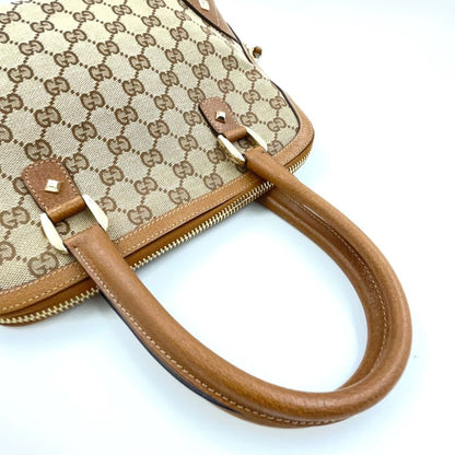 Gucci GG Canvas Studded Leather X Canvas Brown Handbag Gold 131023