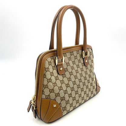 Gucci GG Canvas Studded Leather X Canvas Brown Handbag Gold 131023