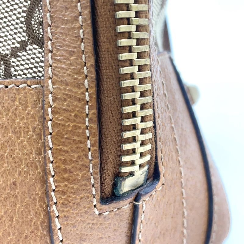 Gucci GG Canvas Studded Leather X Canvas Brown Handbag Gold 131023