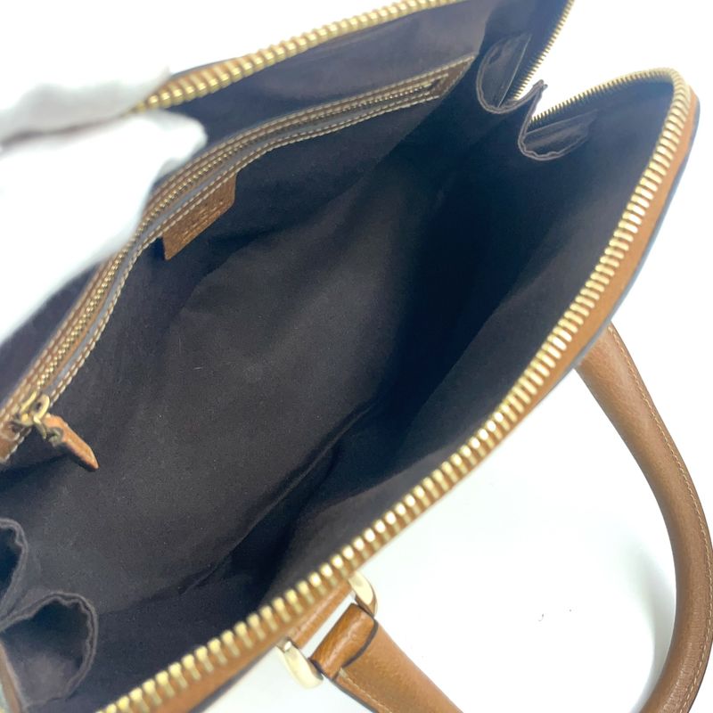 Gucci GG Canvas Studded Leather X Canvas Brown Handbag Gold 131023