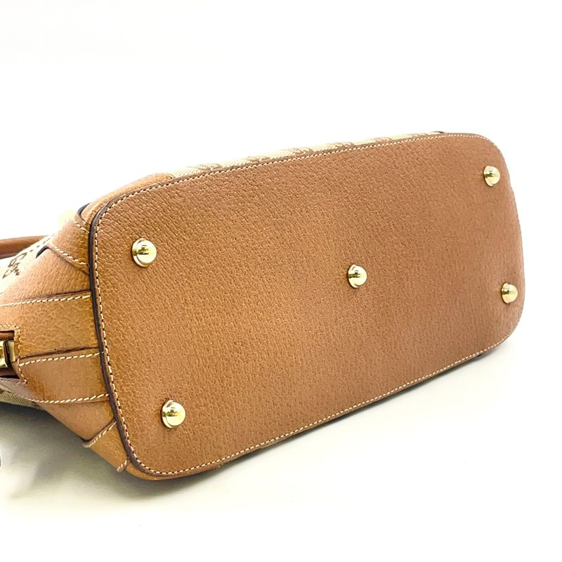 Gucci GG Canvas Studded Leather X Canvas Brown Handbag Gold 131023