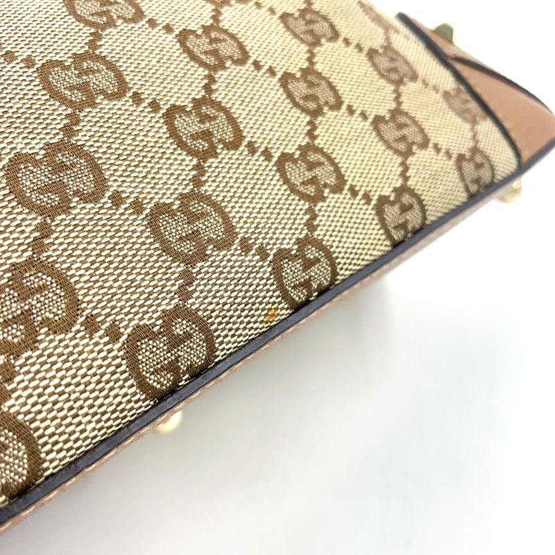 Gucci GG Canvas Studded Leather X Canvas Brown Handbag Gold 131023