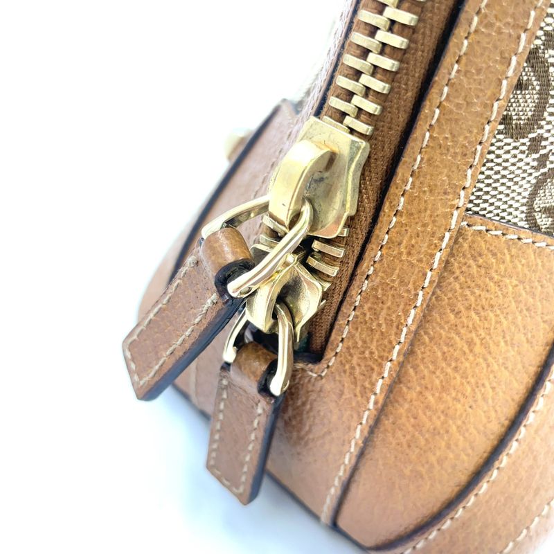 Gucci GG Canvas Studded Leather X Canvas Brown Handbag Gold 131023