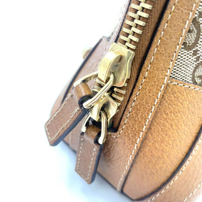 Gucci GG Canvas Studded Leather X Canvas Brown Handbag Gold 131023