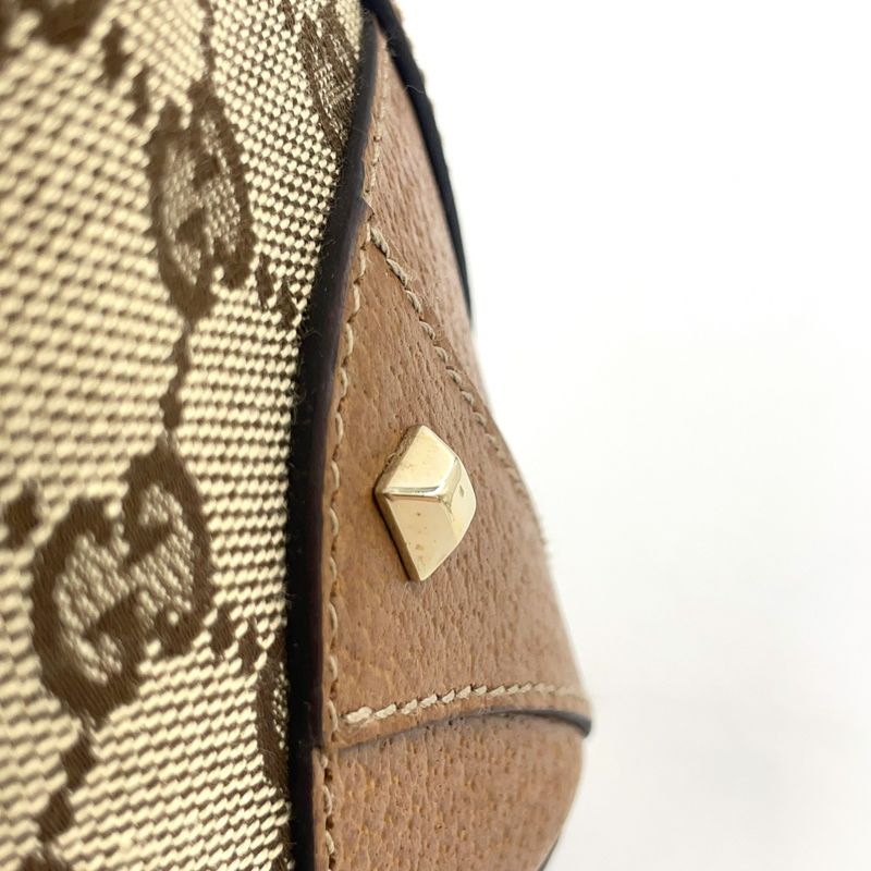 Gucci GG Canvas Studded Leather X Canvas Brown Handbag Gold 131023