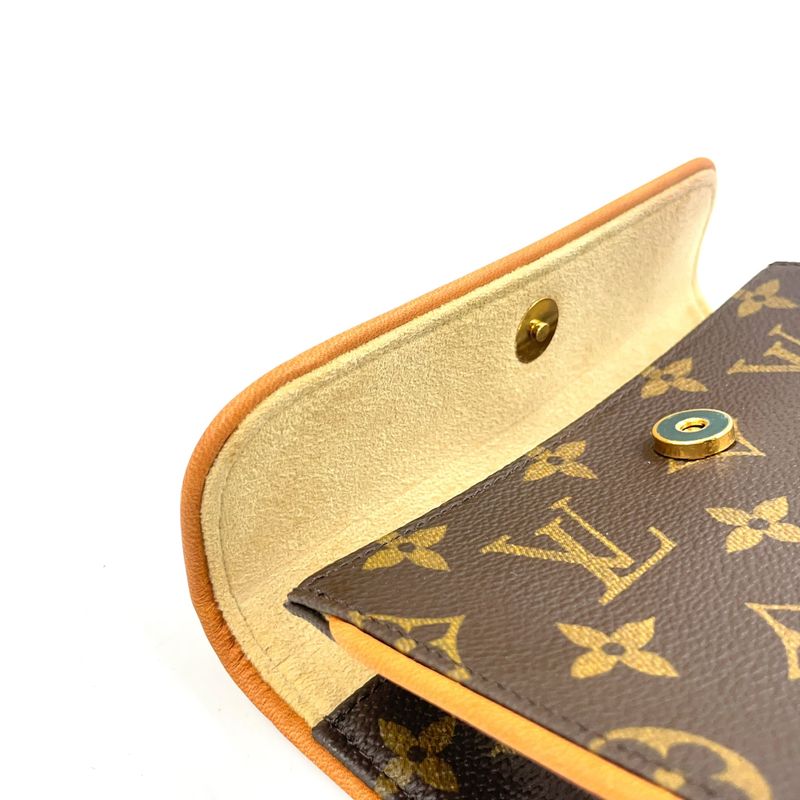 Louis Vuitton Pochette Twin PM Monogram Leather × PVC Brown Shoulder Bag Gold