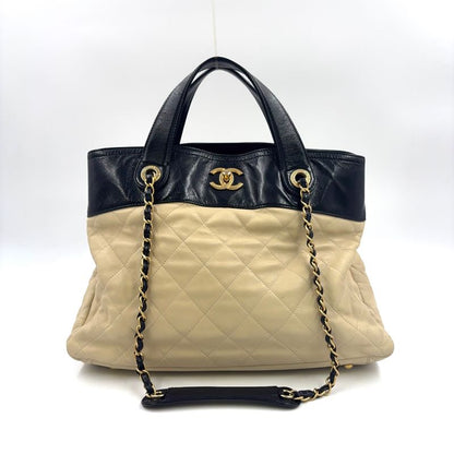 Chanel Matelasse In The Mix Chain 16th 2way Tote Bag Calf Black And Beige
