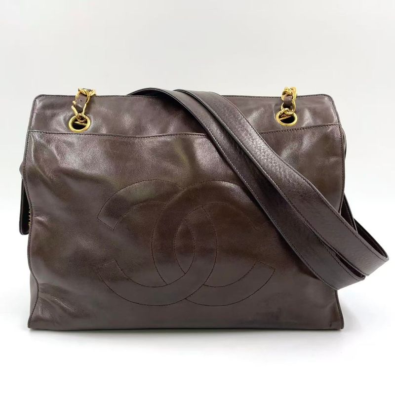 Chanel Coco Mark Chain Shoulder Serial No 3 Leather Brown Tote Bag Gold