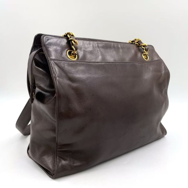 Chanel Coco Mark Chain Shoulder Serial No 3 Leather Brown Tote Bag Gold