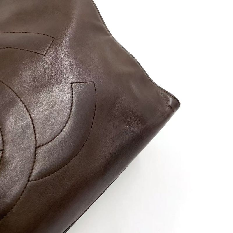 Chanel Coco Mark Chain Shoulder Serial No 3 Leather Brown Tote Bag Gold