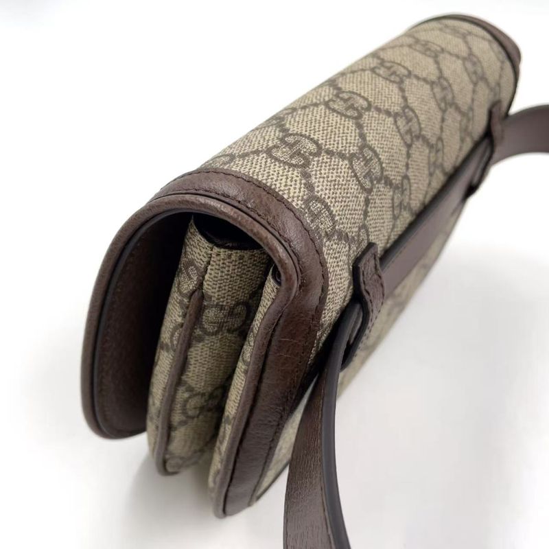 Gucci Blondi GG Supreme Belt Bag Leather X Canvas Brown Body Bag Gold 703807