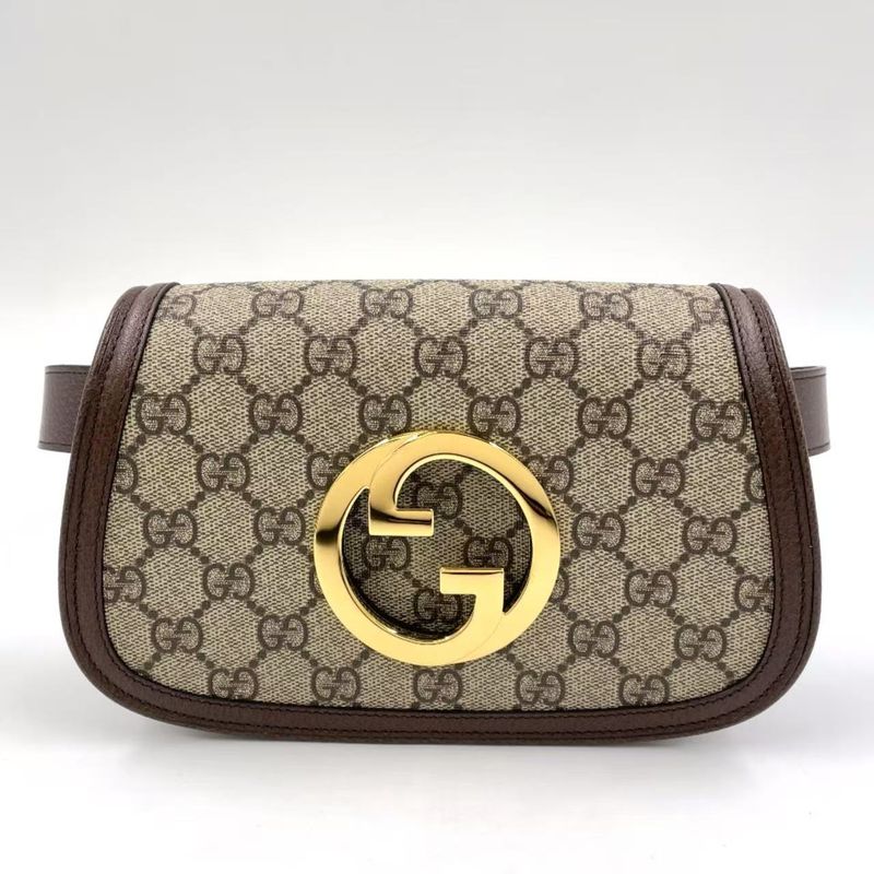 Gucci Blondi GG Supreme Belt Bag Leather X Canvas Brown Body Bag Gold 703807