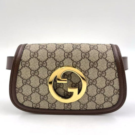 Gucci Blondi GG Supreme Belt Bag Leather X Canvas Brown Body Bag Gold 703807