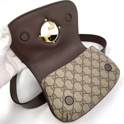 Gucci Blondi GG Supreme Belt Bag Leather X Canvas Brown Body Bag Gold 703807