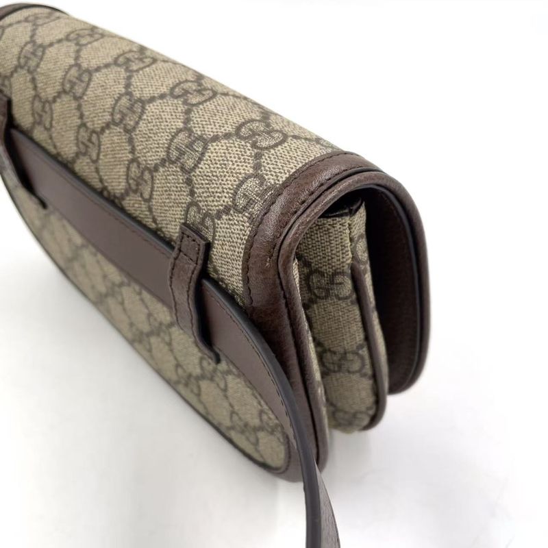 Gucci Blondi GG Supreme Belt Bag Leather X Canvas Brown Body Bag Gold 703807