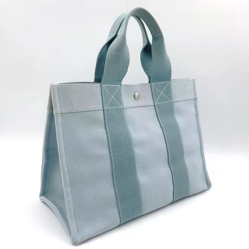 Hermes Coquillage PM Tote Canvas Light Blue Handbag Silver