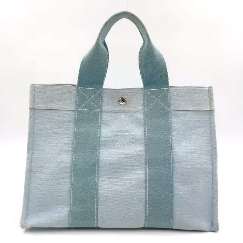 Hermes Coquillage PM Tote Canvas Light Blue Handbag Silver