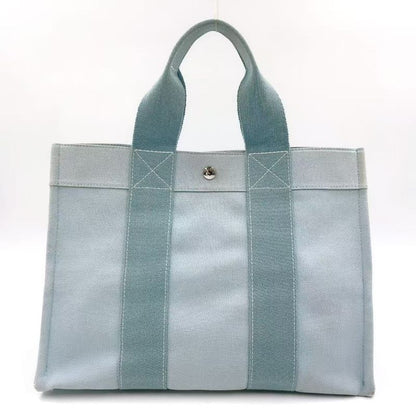 Hermes Coquillage PM Tote Canvas Light Blue Handbag Silver