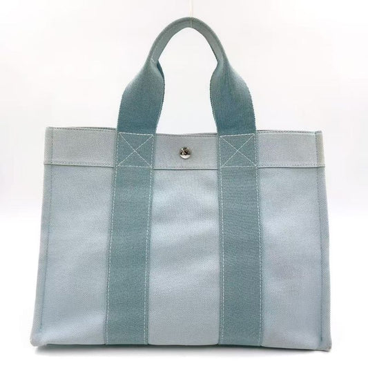 Hermes Coquillage PM Tote Canvas Light Blue Handbag Silver