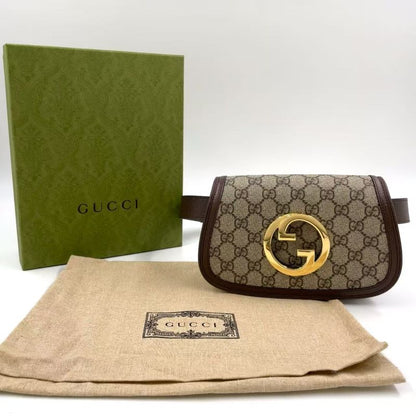Gucci Blondi GG Supreme Belt Bag Leather X Canvas Brown Body Bag Gold 703807