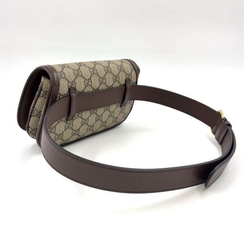Gucci GG Supreme Belt Bag Leather X Canvas Brown Body Bag Gold 703302