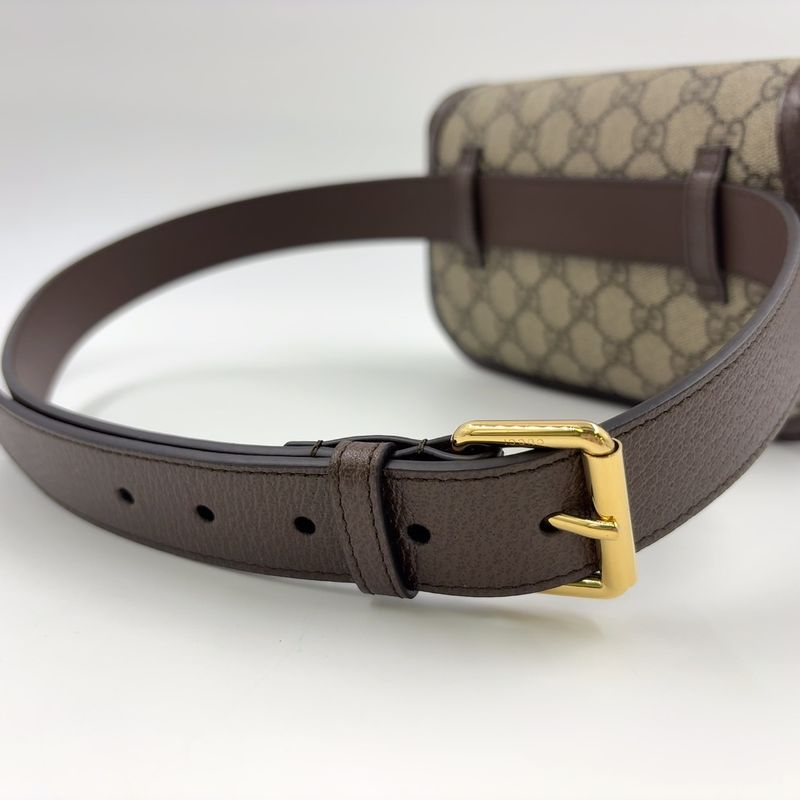 Gucci GG Supreme Belt Bag Leather X Canvas Brown Body Bag Gold 703302