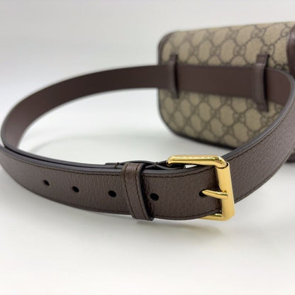 Gucci GG Supreme Belt Bag Leather X Canvas Brown Body Bag Gold 703302