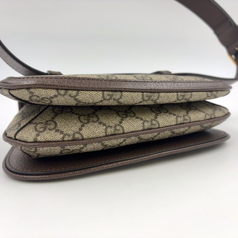 Gucci GG Supreme Belt Bag Leather X Canvas Brown Body Bag Gold 703302