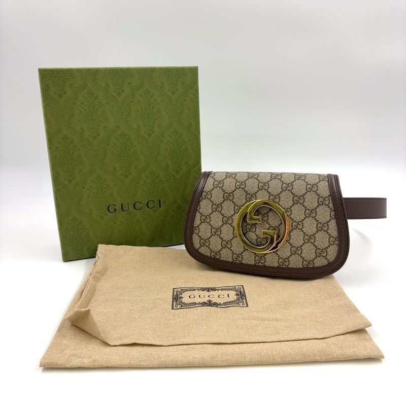 Gucci GG Supreme Belt Bag Leather X Canvas Brown Body Bag Gold 703302